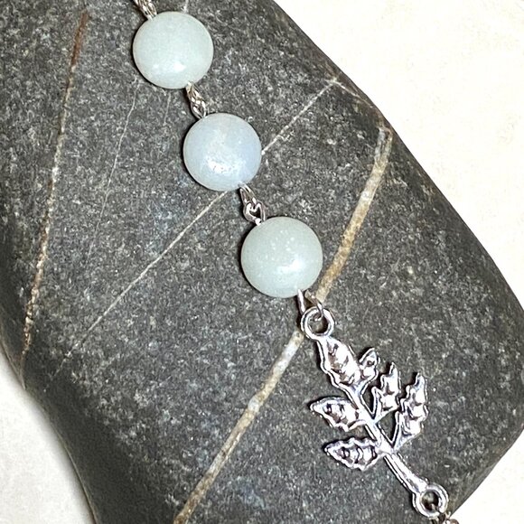 2/$20 Natural Serpentine Leaf Branch Necklace, Genuine Gemstone Stainless Chain - Picture 5 of 11